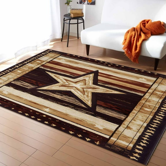 Area Rugs Indoor Non-Slip Rectangle Rug 5x8 Ft Independence Day Retro Western Star Wood Grain Rug Rubber Backing Floor Mats Non Shedding Home Decor Carpet for Entryway Living Room