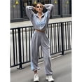 thumbnail image 4 of Conjunto Deportivo de Dos Piezas para Mujer: Sudadera con Cremallera, Pantalones de Chándal Anchos A Rayas en Contraste, Chándal de Viaje. Gris XL, 4 of 7