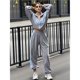 thumbnail image 4 of Conjunto Deportivo de Dos Piezas para Mujer: Sudadera con Cremallera, Pantalones de Chándal Anchos A Rayas en Contraste, Chándal de Viaje. Gris L, 4 of 7
