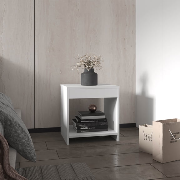 Chroma 16.5" Tall Minimalistic Nightstand with Open Shelf White