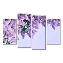 Elephant Stock Delicate Purple Lilacs Wall Art - Horizontal Multi Panel Canvas - Living Room Wall Decor - Floral And Botanical Multi Panel - Purple And Green Decor - 75" x 48"