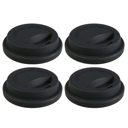 OUNONA Set of 4 Reusable Silicone Coffee Cup Lids, Travel Mug Covers, Black, Fits Cups