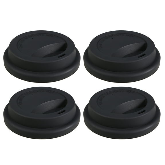OUNONA Set of 4 Reusable Silicone Coffee Cup Lids, Travel Mug Covers, Black, Fits Cups
