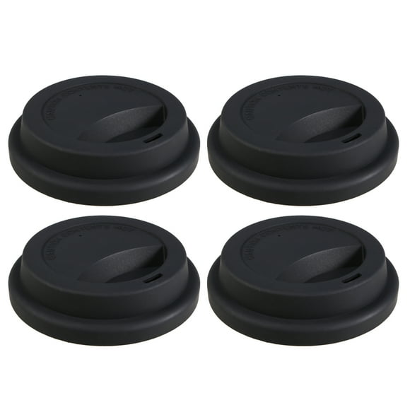 CIMAXIC 4pcs Silicone Coffee Mug Lids Reusable Travel Cup Covers Dustproof Coffee Cup Lid (Black),3.74"X3.74"X0.79"