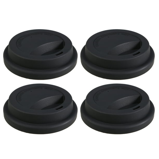 4 tapas de silicona para tazas de café, reutilizables, antipolvo (negras)