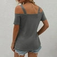 thumbnail image 3 of DuoJiaJ Women's Solid Color Short Sleeve Double Strap Off Shoulder Top Women’s Linen Blend Casual Tops Gray, 3 of 4