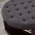 thumbnail image 5 of S-HOME Large Round Upholstered Tufted Linen Ottoman Coffee Table, Large Footrest Ottoman with Wood Shelf Storage, Dark Gray, 5 of 6