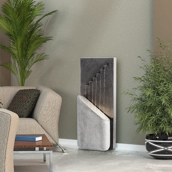 Alpine Corporation Infinity Calming Outdoor Polyresin Electric Floor Fountain, Gray