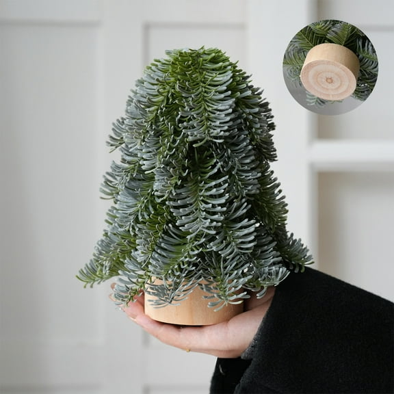 Mini Christmas Trees, Palm-sized Artificial Fokson Spruce Trees Desktop Small Pine Trees with Wooden Base for Home Christmas Decor 7in