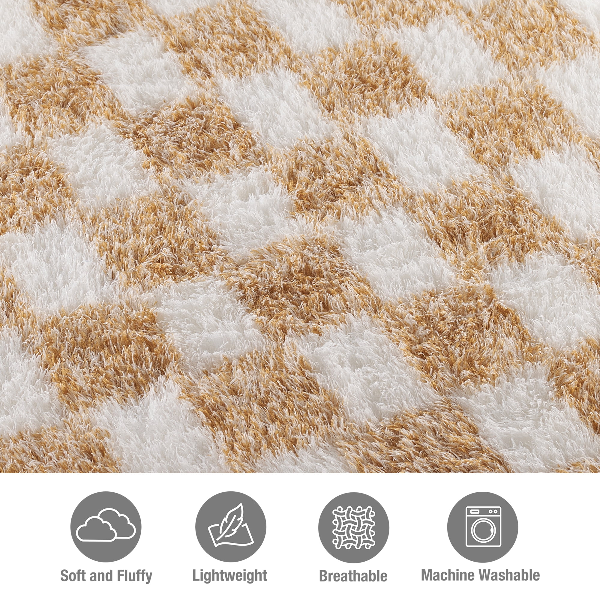 CBCHome Checkered Chenille Furry Throw Blanket – Soft Plush Cozy Dorm Room Essential, for Sofa and Bed, Graduation Gift for Her and Teens (Amber Gold, 50"x60")