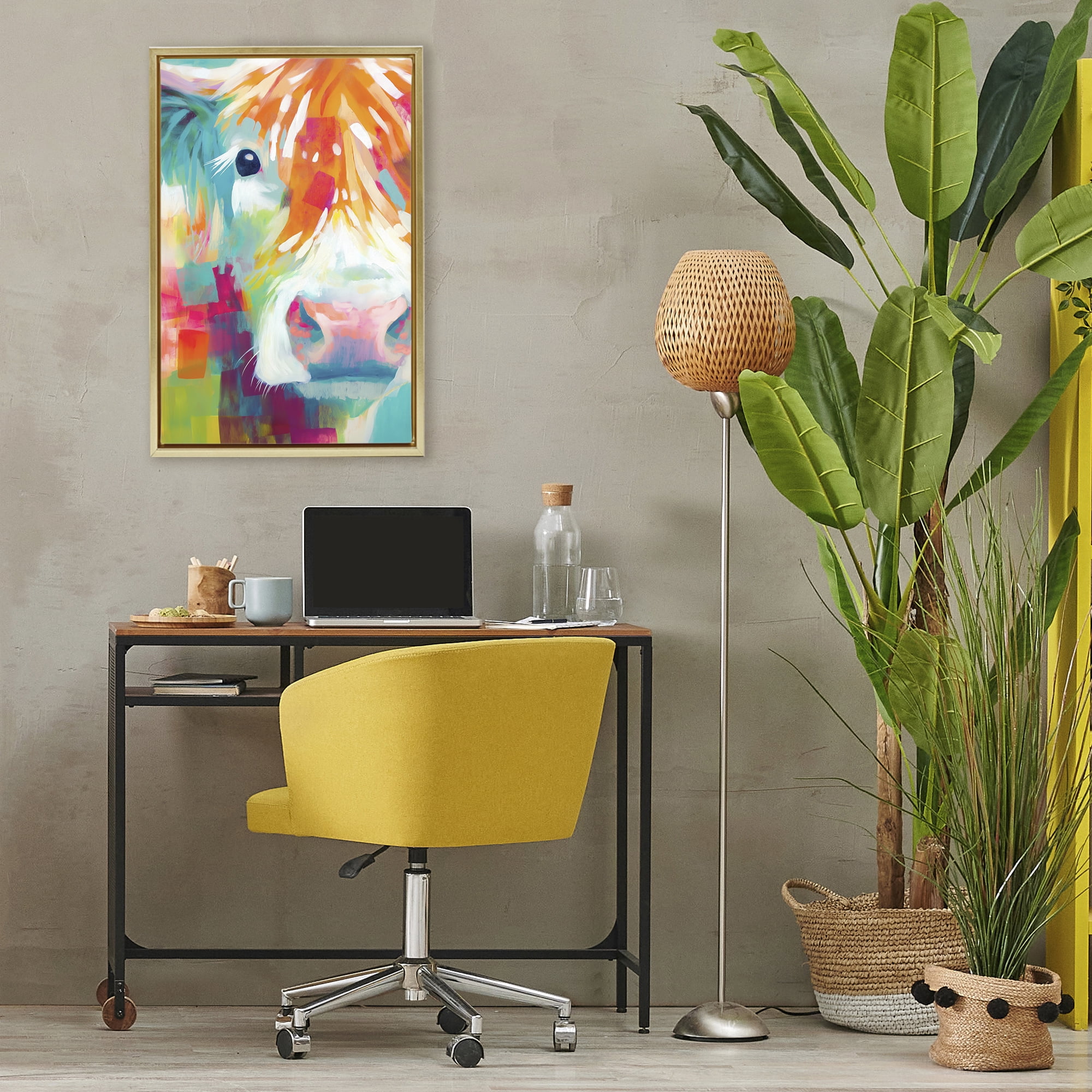 Stupell Industries Highland Portrait in Brights Gold Framed Floater Canvas Wall Art, design by Chromatic Storm Studio