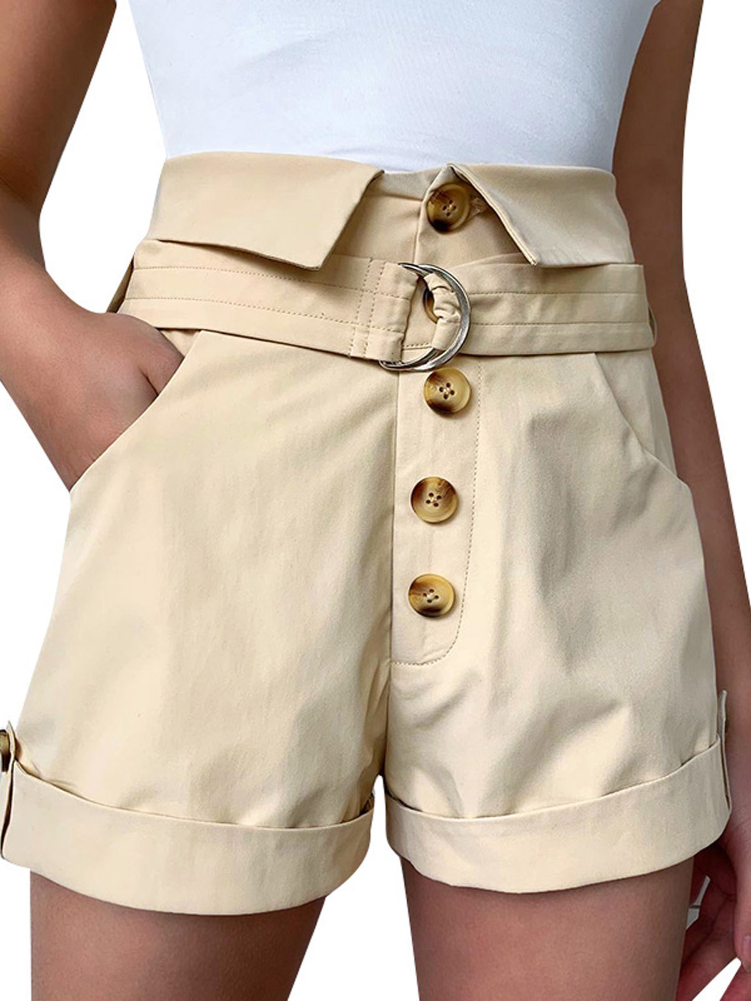Hem Casual Shorts Khaki 