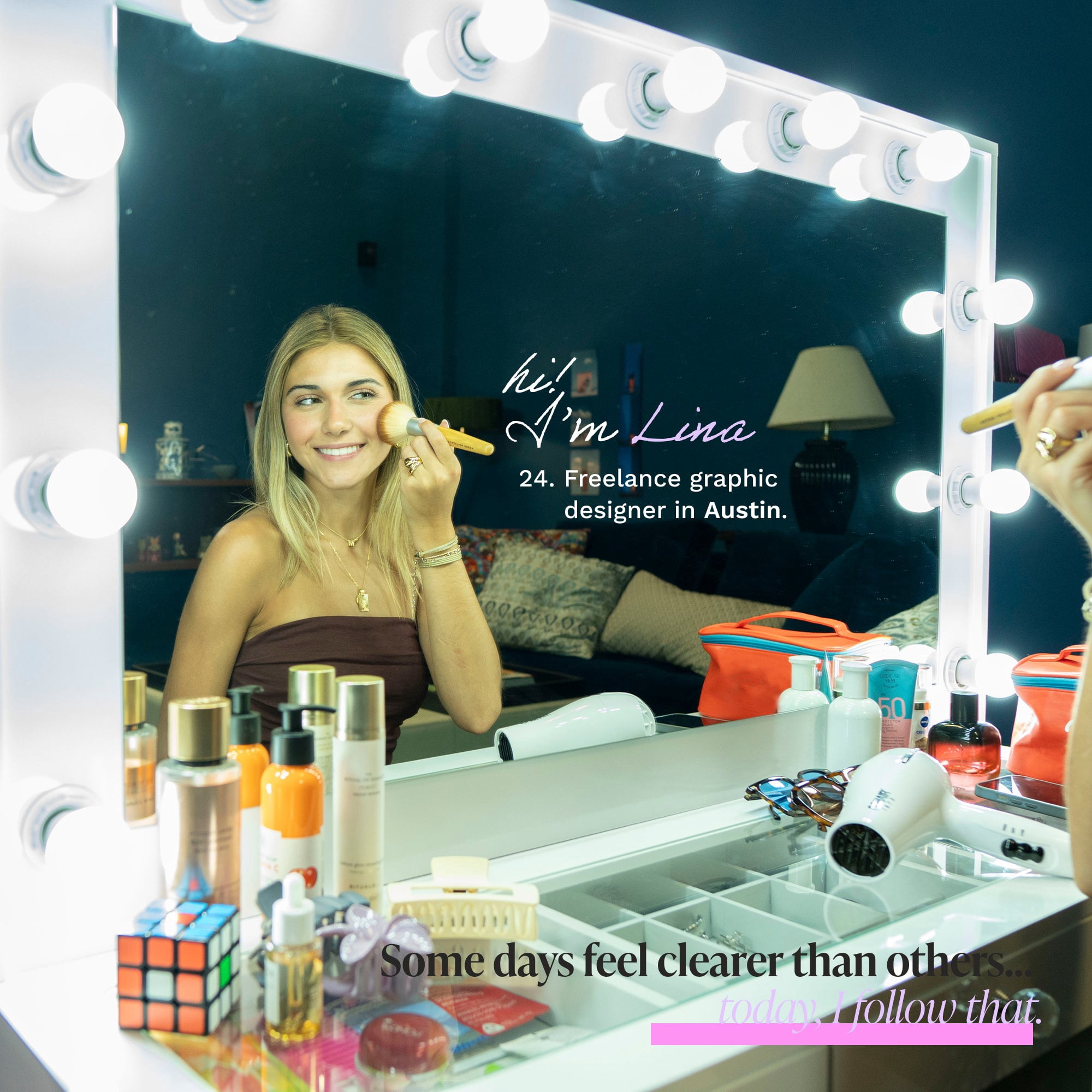 Ember Interiors Ghada White Lighted Makeup Vanity Desk with Charging Station for Bedroom