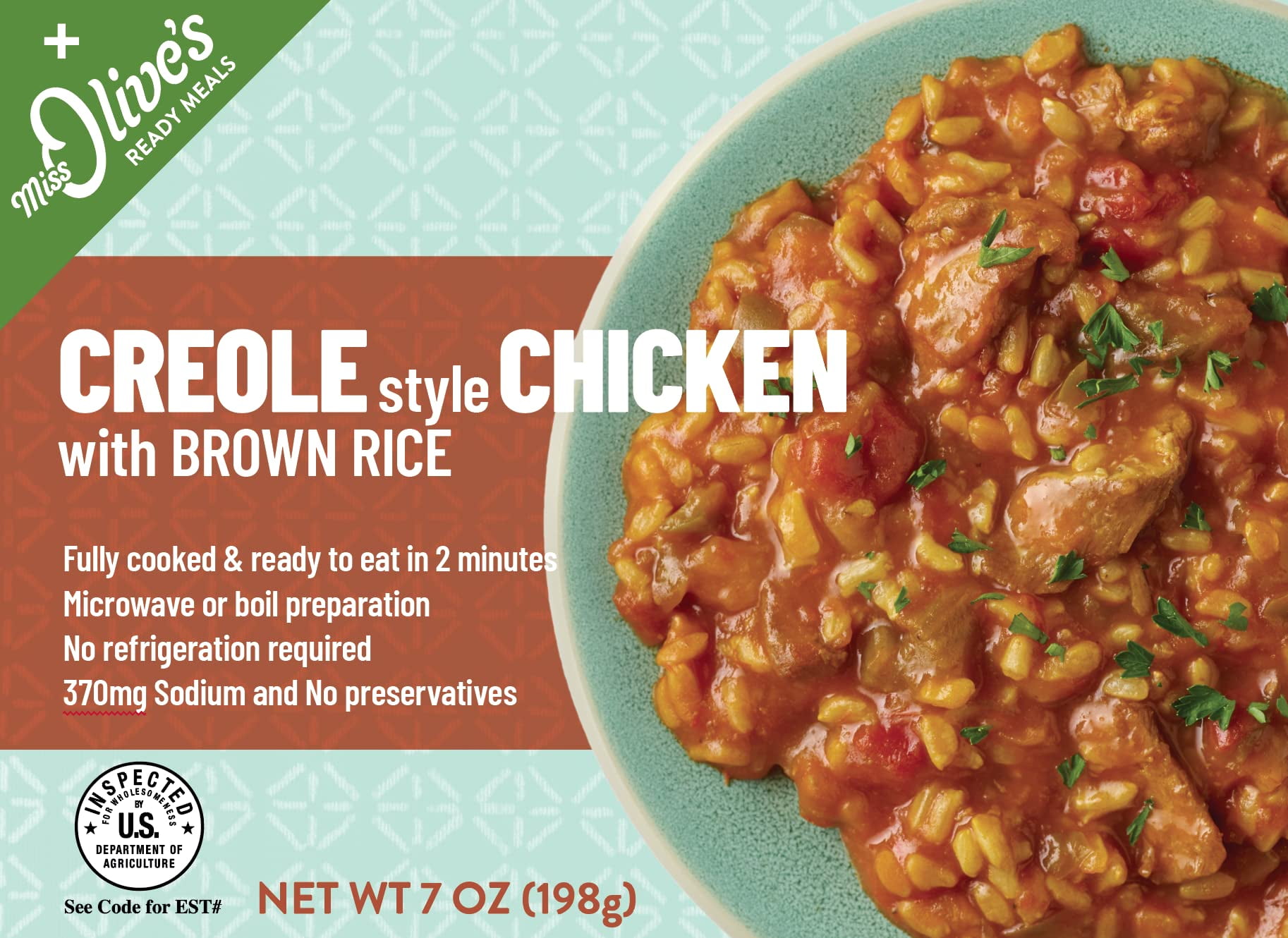 Miss Olives Creole Style Chicken with Brown Rice Microwavable Lower Sodium Healthy Ready Meal, 7 ounce (Pack of 12)