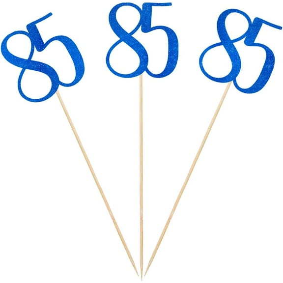 Blue Glitter 85th Birthday Centerpiece Sticks, 12-Pack Number 85 Table Topper Anniversary Party Decorations