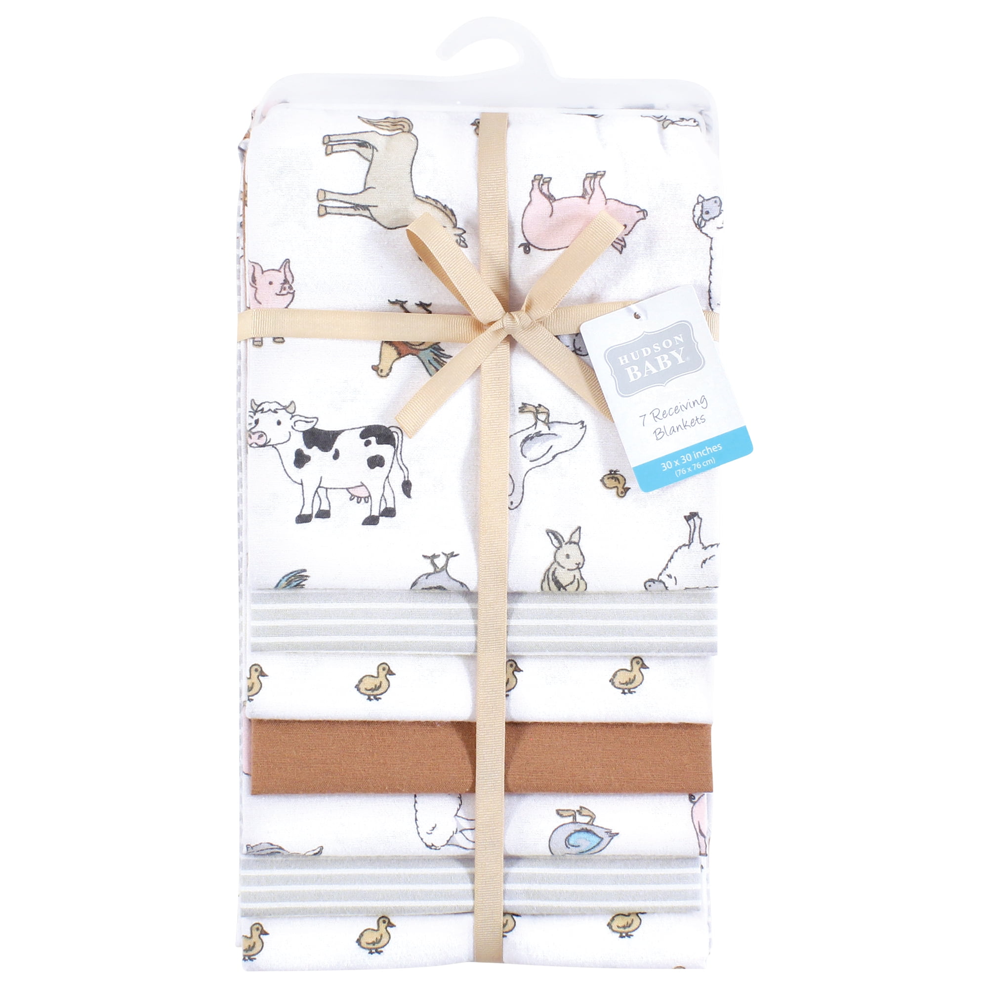 Hudson Baby Cotton Poly Flannel Receiving Blankets Bundle, Farm World, One Size