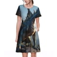 thumbnail image 1 of Balery Wild Blue Cool Dragon Vestidos sueltos de manga corta para mujer, vestidos de verano 2025, vestidos casuales de corte A con vuelo., 1 of 6