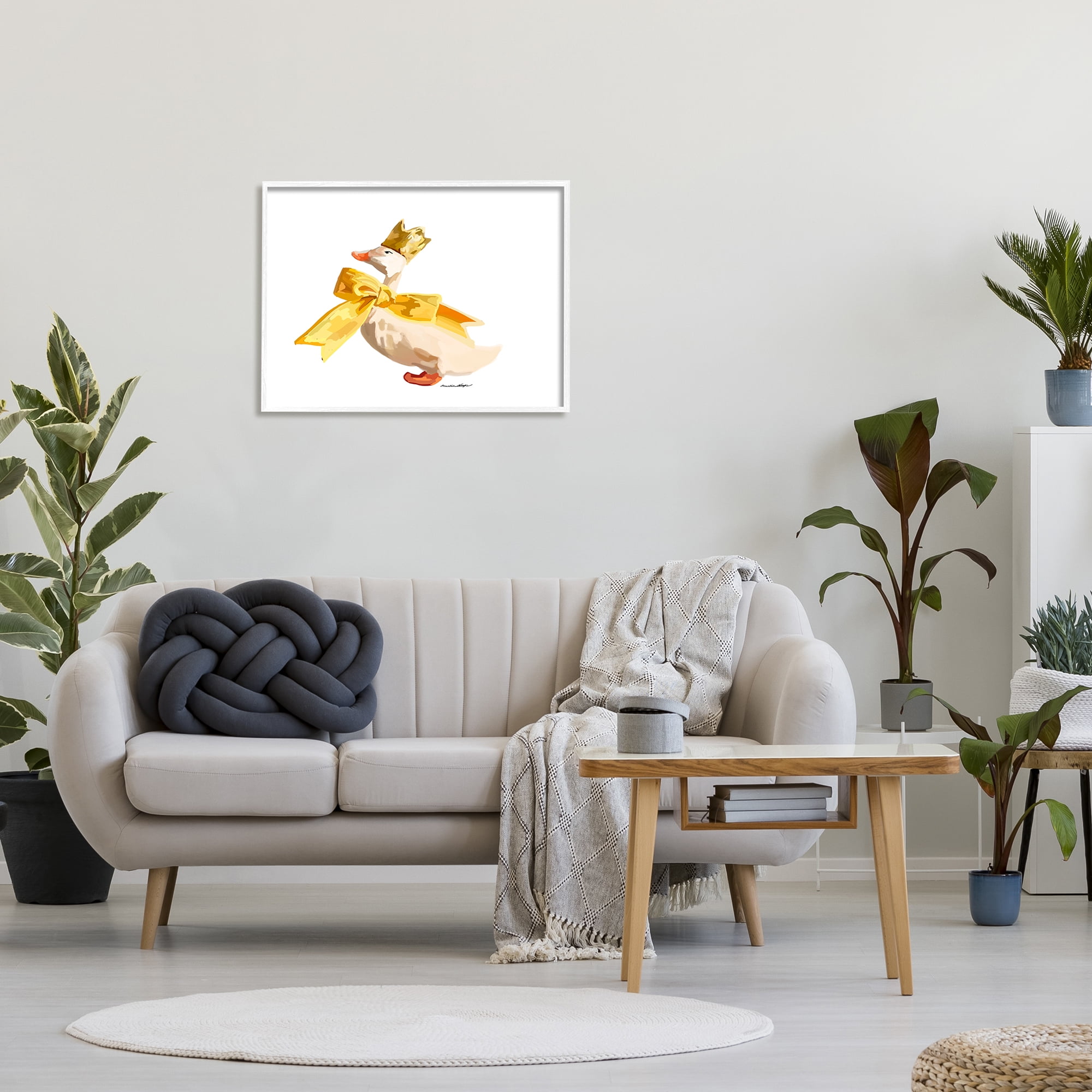 Stupell Industries Royal Duck with Bow Animals & Insects Painting White Framed Art Print Wall Art, 30 x 24