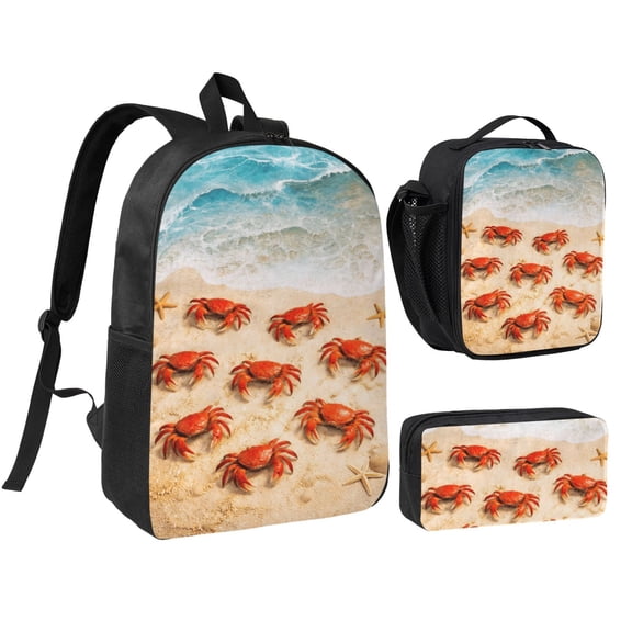 Beach Ocean Crab Backpack Set 3pc ,Backpack with Lunch Bag and Bag 17 Inch