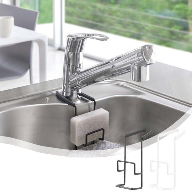 Soporte de esponja de metal inoxidable | Organizador de fregadero de cocina Caddy | Estante de almacenamiento para grifo colgante | Construcción de hierro | Drenaje rápido y antideslizante |