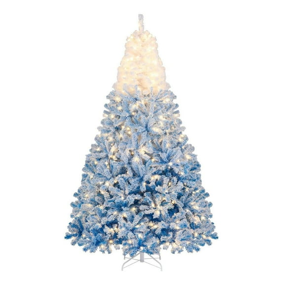 Resenkos 8-Ft Artificial Christmas Tree with Warm White LEDs and 8 Modes - White/Blue