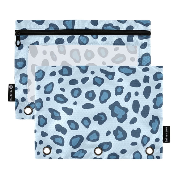 ALAZA 2 Pack Pencil Pouch Leopard Blue-a1 Pencil Case for 3 Ring Binder Clear Window Pencil Bag Organizers