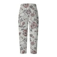thumbnail image 4 of Taqqpue Womens Linen Pants Loose Floral Prirted Elastic High Waisted Wide Leg Pants Baggy Lounge Pant Comfy Soft Trousers Resort Wear Relaxed Fit Straight Leg Crop Trousers with Pockets, 4 of 5