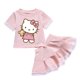 thumbnail image 3 of Hello Kitty-traje de dos piezas de algodón con dibujos animados para niñas, camiseta de manga corta con cuello redondo y Falda plisada, traje bonito y dulce, 3 of 5
