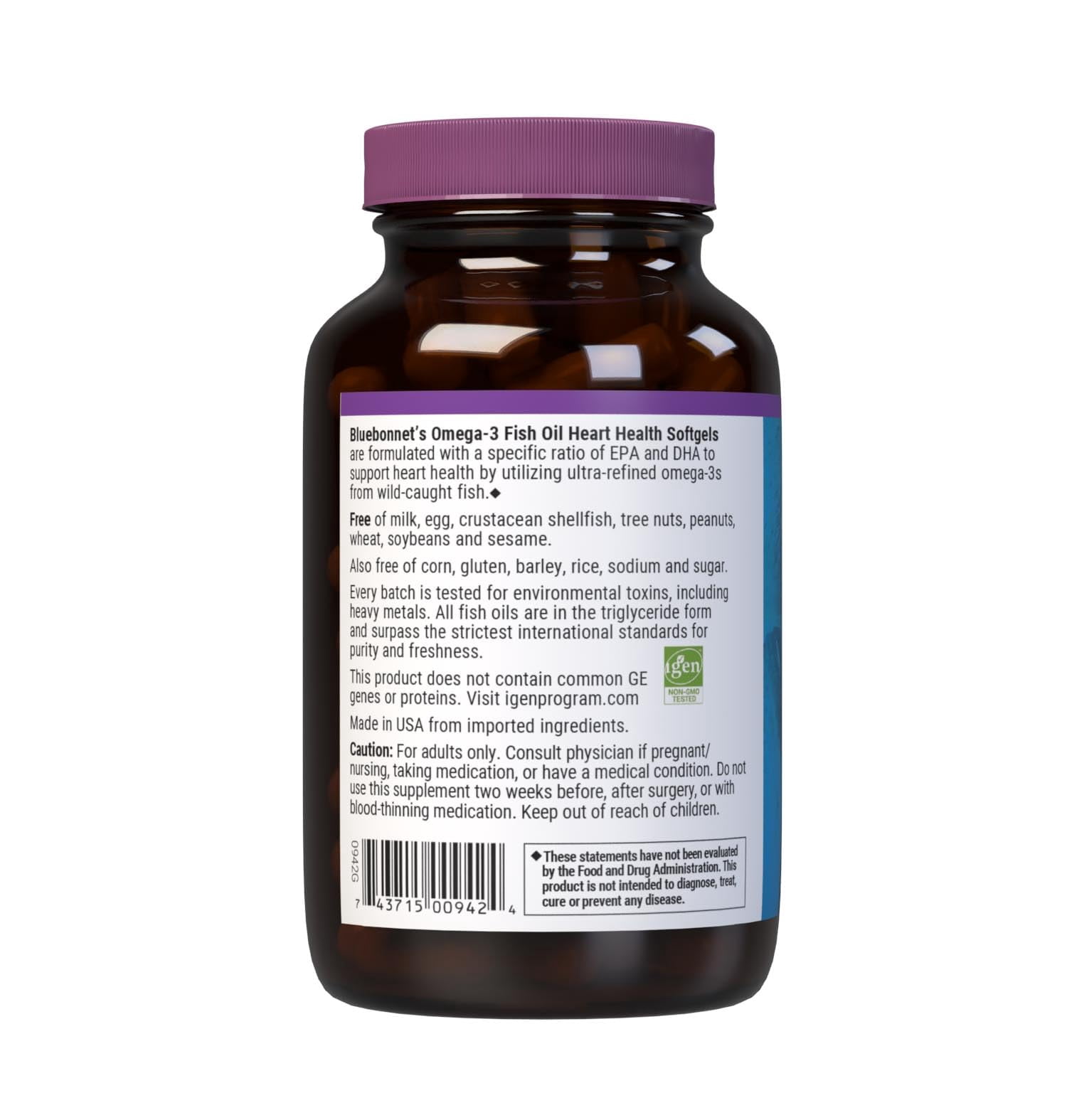 Bluebonnet Omega-3 Heart Formula Triglyceride Form DHA 600mg EPA 800mg - 60 Softgels