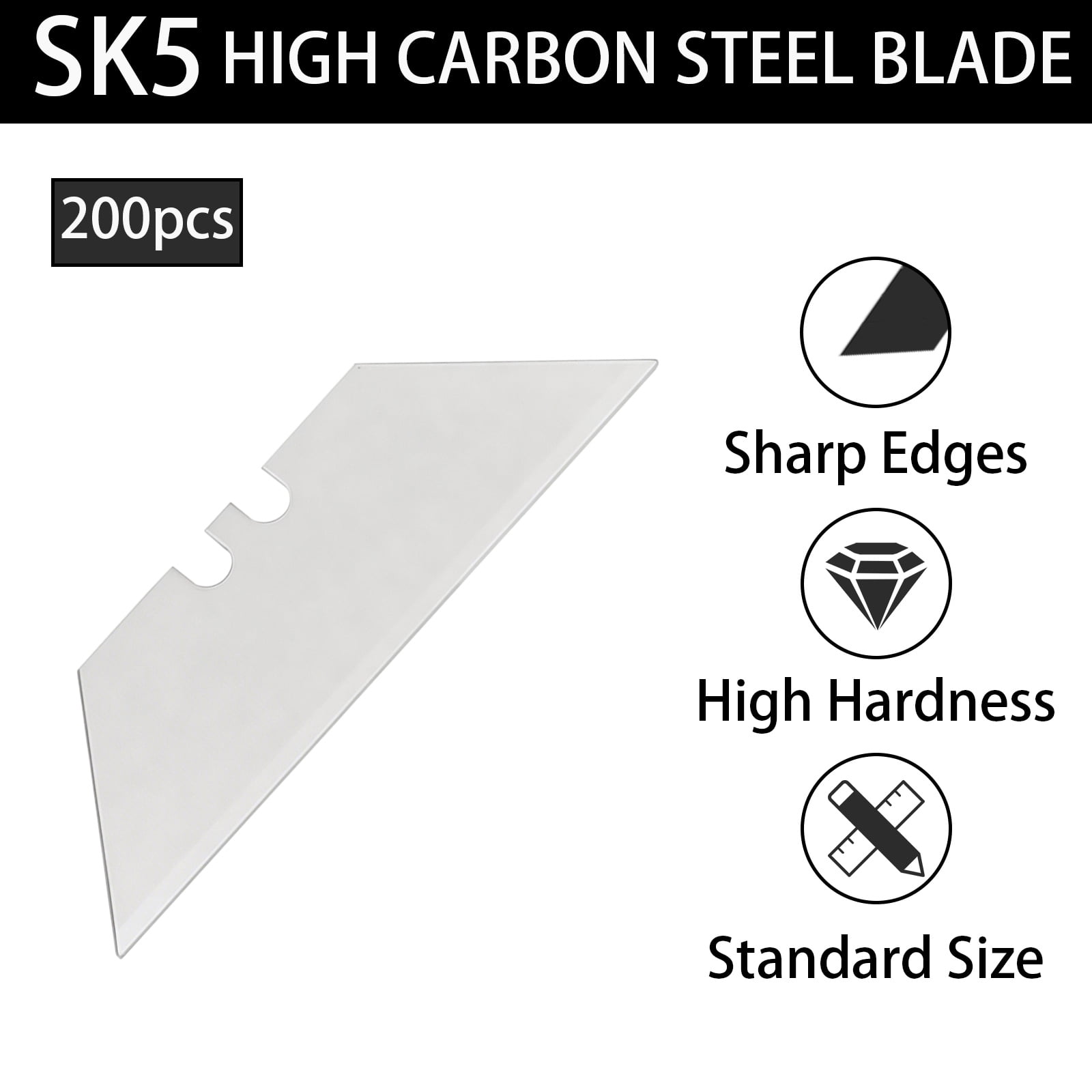 SaKaguro 200-pack Utility Knife Blades, Replacement SK5 High Carbon Steel,Standard Size,Fits Most Cutters & Knives,Multi-Purpose Use-Cork,Fabric,Plastic,Cardboard,Paper,PVC