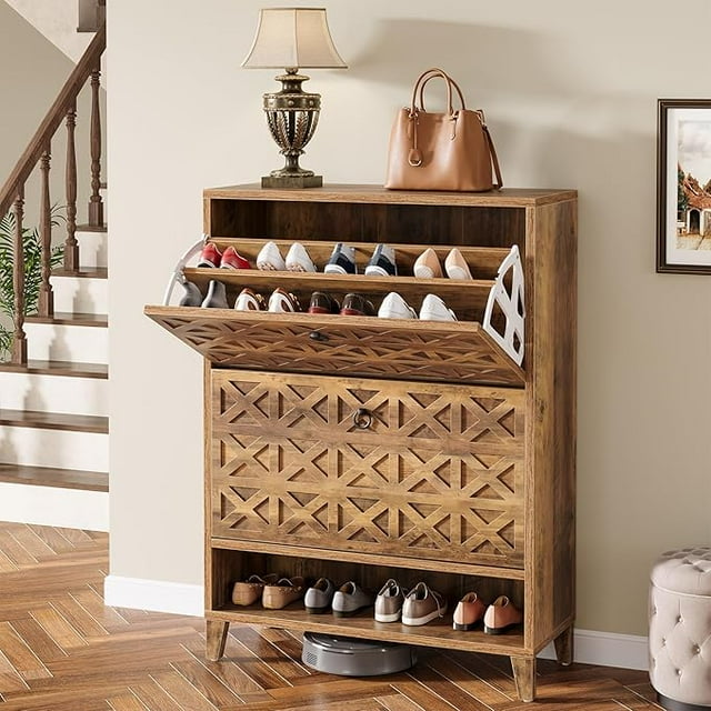Armoire à Chaussures avec 2 Tiroirs Basculants, Organisateur de Rangement Étroit pour Entrée