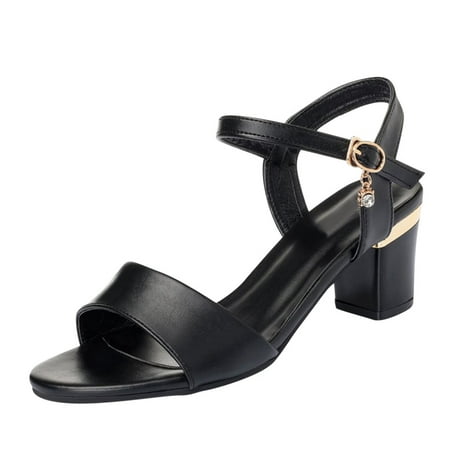 

Womens Sandals Spring And Summer Women Sandals Chunky Heel Open Toe Fashion Large Size High Heel Women S Sandals Pu Black 38