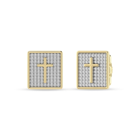 Men's Cross Earrings with Natural Diamond Stud Cross Earrings 14k Yellow Gold Gift for Him