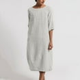 thumbnail image 2 of Summer Dress Saving! Women's Casual Plus Size Round Neck Loose Short Sleeve Solid Mid-Calf Dress Long Dress Gray XXL, 2 of 5