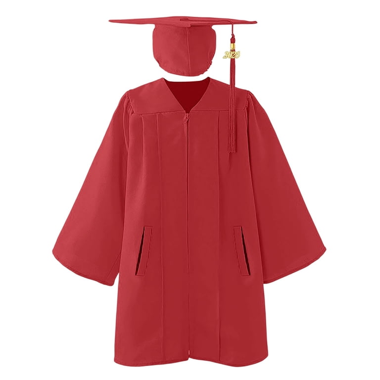 Wijhcboe Girls Graduation Gown and Cap Set, Academic Formal Wear with Pockets and Twill , Kindergarten or Elementary School Graduation Ceremony Outfit