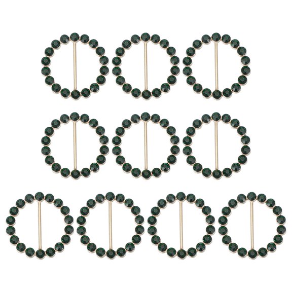 Uxcell 10 Pcs Silk Scarf Ring Clip Bling Rhinestone T-Shirt Clips Tie Waist Knotted Buckle Rings Metal Circle Buckles for Women Green
