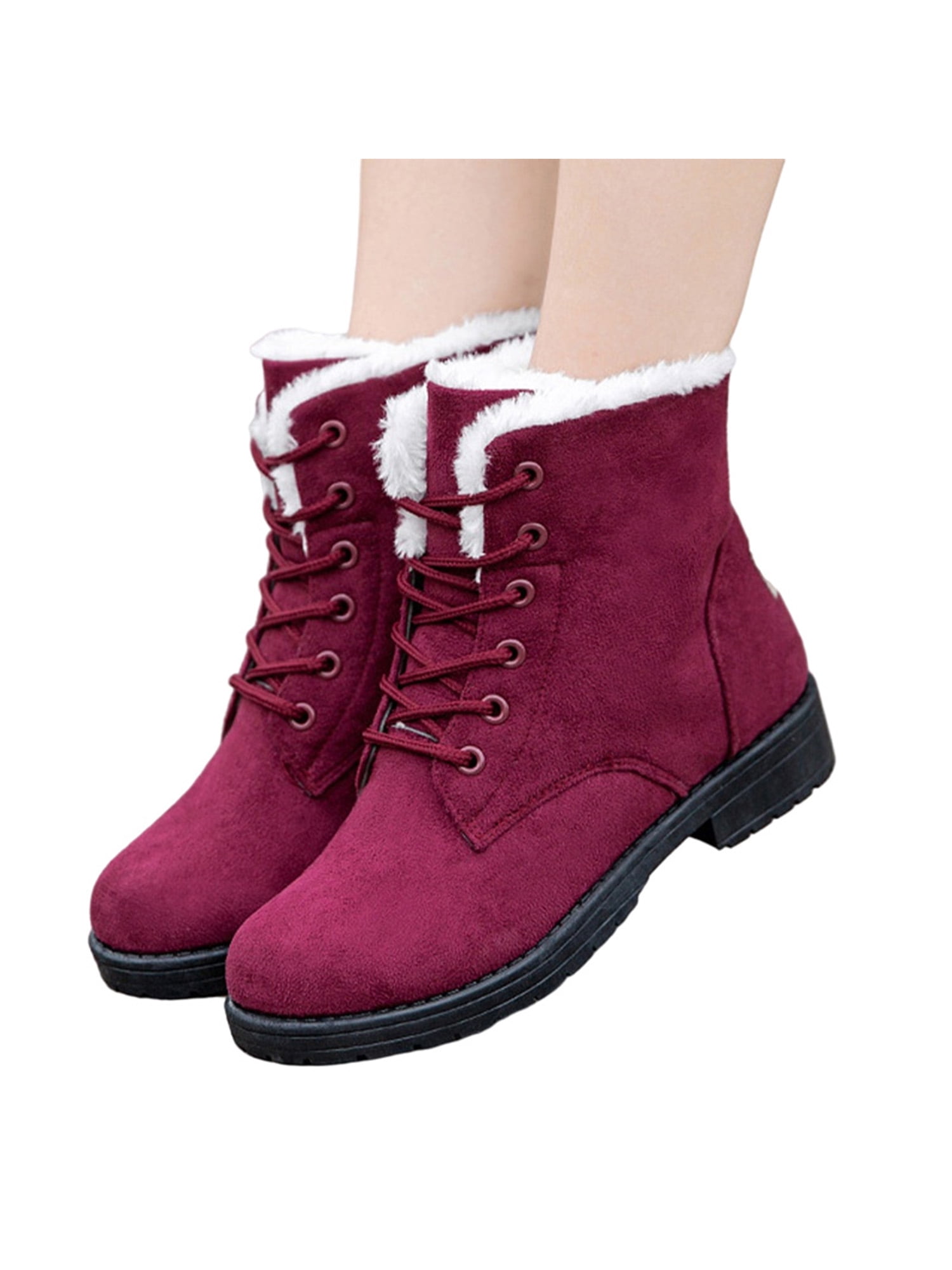 Womens Faux Suede Heart Floral Warm Flat Snow Winter Shoes Ankle Boots Round Toe 