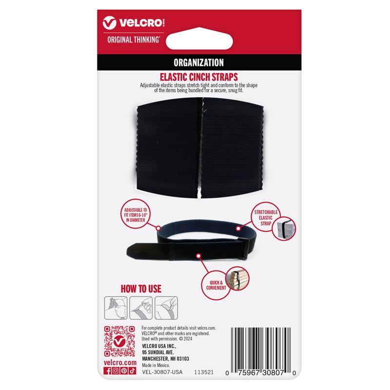 VELCRO Brand Elastic Cinch Straps 30in x 1in. black. 2ct