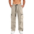 thumbnail image 2 of Mens's Baggy Cargo Pants Casual Parachute Pants Loose Fit Hip Hop Lightweight Quick Dry Sun Protection Pants Outdoor Hiking Trousers with Multi Pockets Khaki, 2 of 8