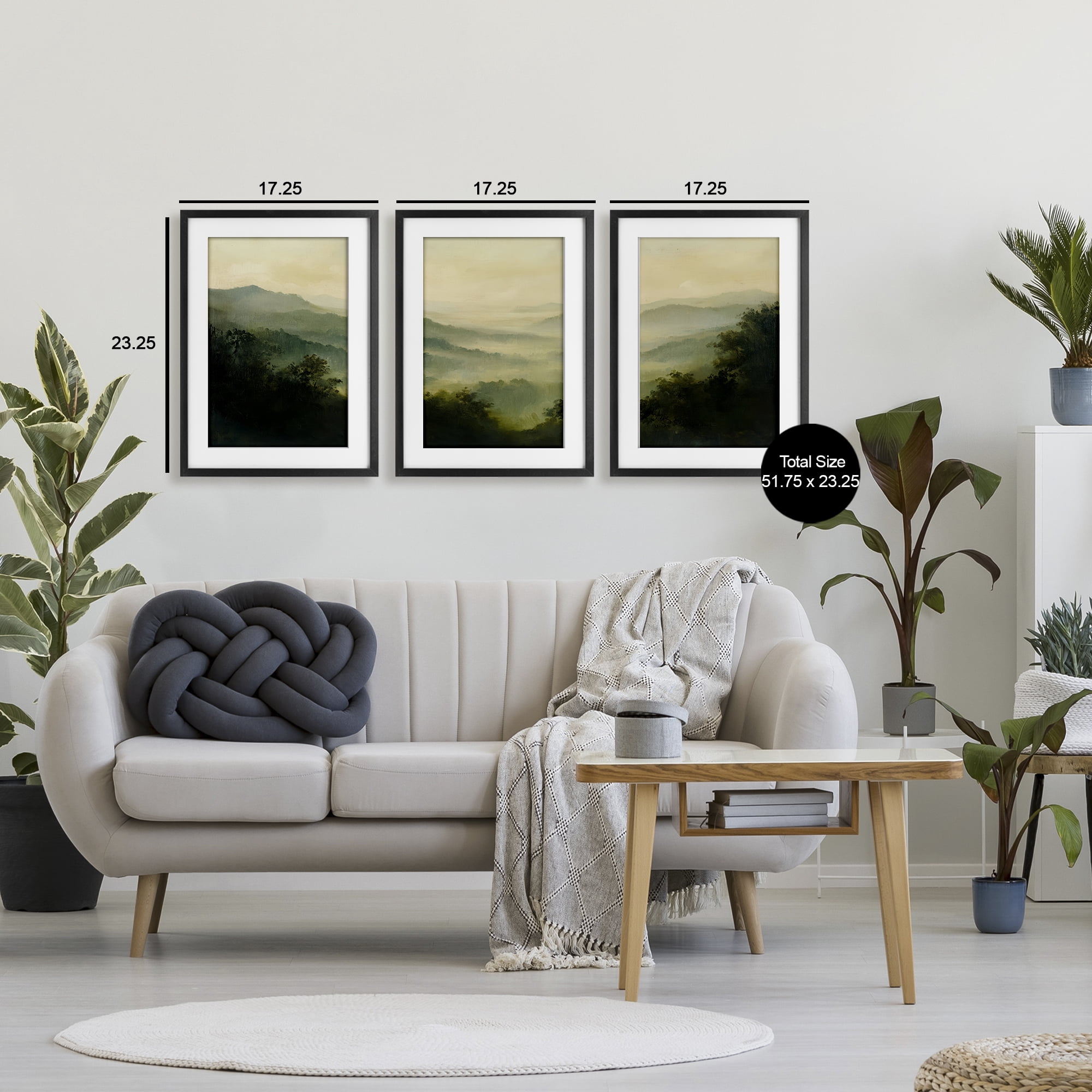 Stupell Industries Through The Haze Mountain Panorama 3 Piece Black Framed Print Under Glass Set, design by Petal Prints Design