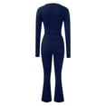 thumbnail image 5 of Women's 2 Piece Outfit - Long Sleeve Crop Top & Flare Pants Set, Polyester Yoga Tracksuit, Winter Casual Wear, S-XXL Sizes, 5 of 5