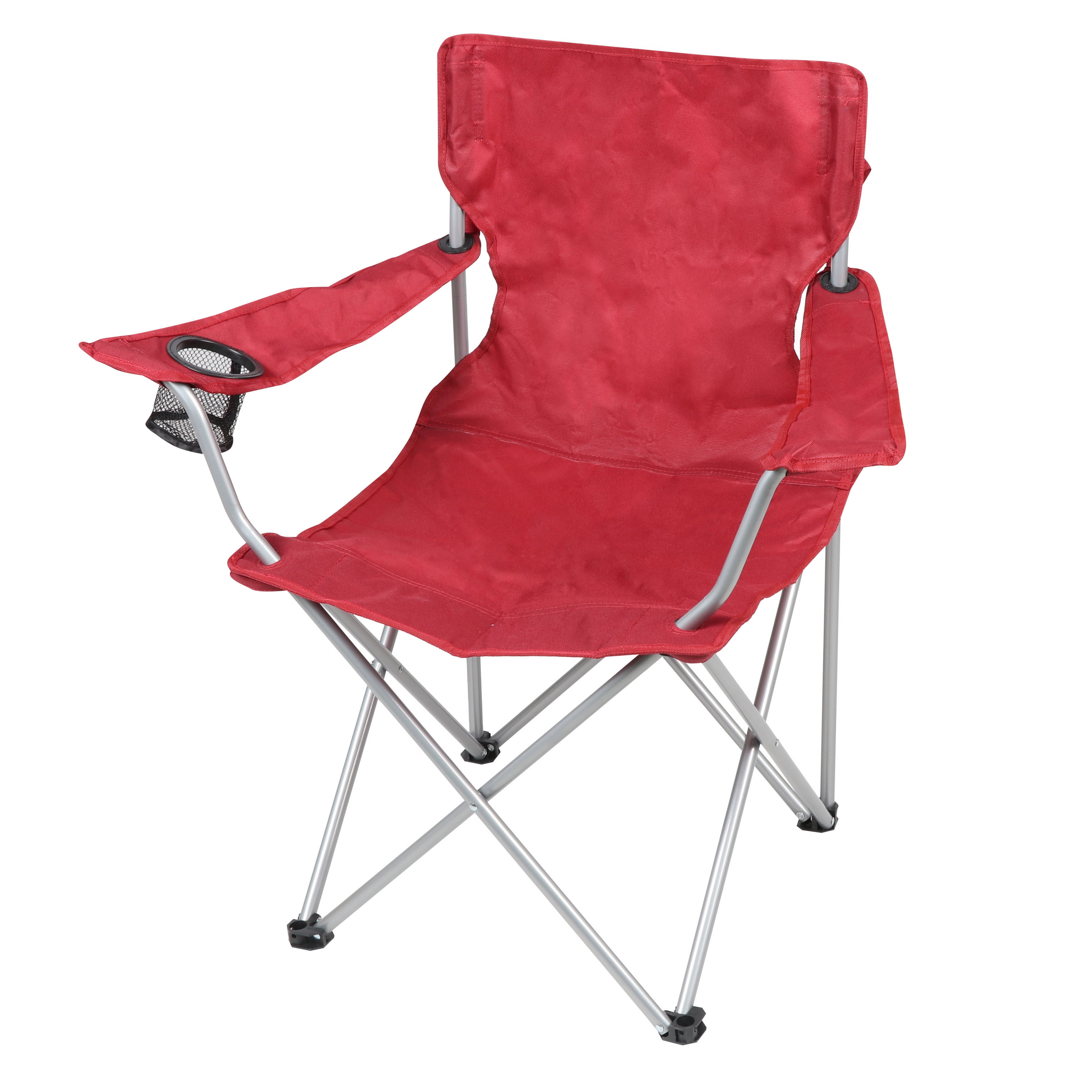 Ozark Trail Basic Quad Folding Camp Chair with Cup Holder, Red, Adult