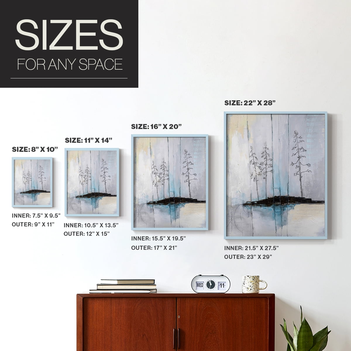 In the Company of Three in Blue Solid Wood 11 x 14 Framed Print