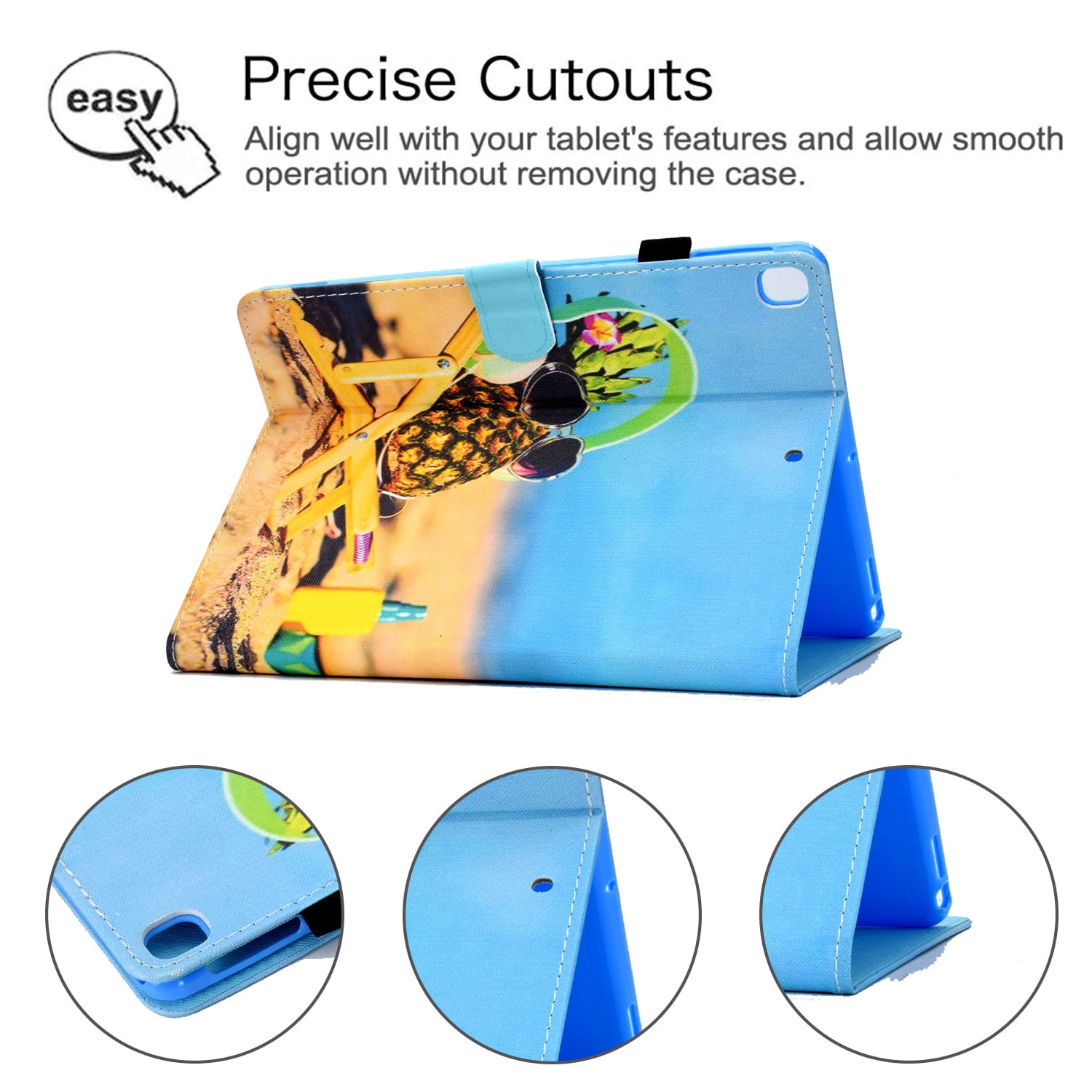 Allytech iPad 7th Generation Case with Pencil Holder, Slim Fit PU Leather Full Protective Folio Stand Smart Cover Auto Sleep Wake Drop Proof Case Cover for Apple iPad 10.2" 7th Gen 2019,Pineapple