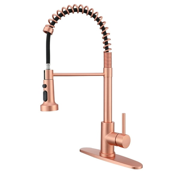Red Copper Kitchen Faucet, Commerical Kitchen Faucet with Pull Out Sprayer and Deck Plate, Pre-Rinse, 360 Swivel High Arc Spring