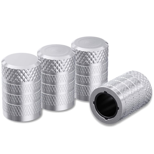 Tapones para válvulas de neumáticos CKAuto, aluminio anodizado plateado, 4 unidades