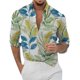thumbnail image 1 of Camisa De Botones Para Hombre Casual Hombres Solapa suelta Estampado geométrico Manga larga Puños Botón Puerto Estilo Floral Camisa Playa Hawaiianss Verano Top (Light Blue, 4XL), 1 of 3
