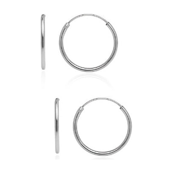 Sterling Silver 1.2mm Set of Two Endless Hoop Earrings, 10mm