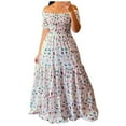 thumbnail image 1 of Robes Bohèmes à Fleurs pour Femmes, Épaules Dénudées, Fluides, Ligne A, Plage, Fête, Robe Maxi, Robes de Retour à la Maison, 1 of 7