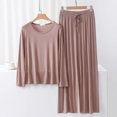 thumbnail image 2 of Sentmoon 2 Pcs Robe de Nuit pour Femmes Douce et Confortable Col Ras du Cou Pyjama pour Femmes Manches Longues Décontracté Couleur Unie Ensemble de Détente pour Femmes pour l'Heure du Coucher Confortable Kaki TTG, 2 of 4